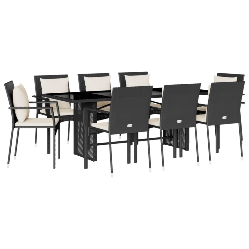 vidaXL Set mobilier de grădină cu perne, 9 piese, negru, poliratan