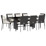 vidaXL Set mobilier de grădină cu perne, 9 piese, negru, poliratan