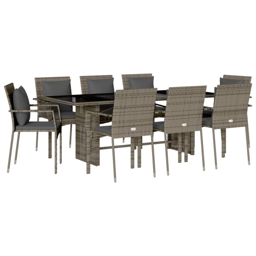vidaXL Set mobilier grădină cu perne, 9 piese, gri, poliratan