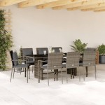 vidaXL Set mobilier grădină cu perne, 9 piese, gri, poliratan vidaXL Set mobilier grădină cu perne, 9 piese, gri, poliratan