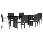 vidaXL Set mobilier de grădină cu perne, 7 piese, negru, poliratan vidaXL Set mobilier de grădină cu perne, 7 piese, negru, poliratan