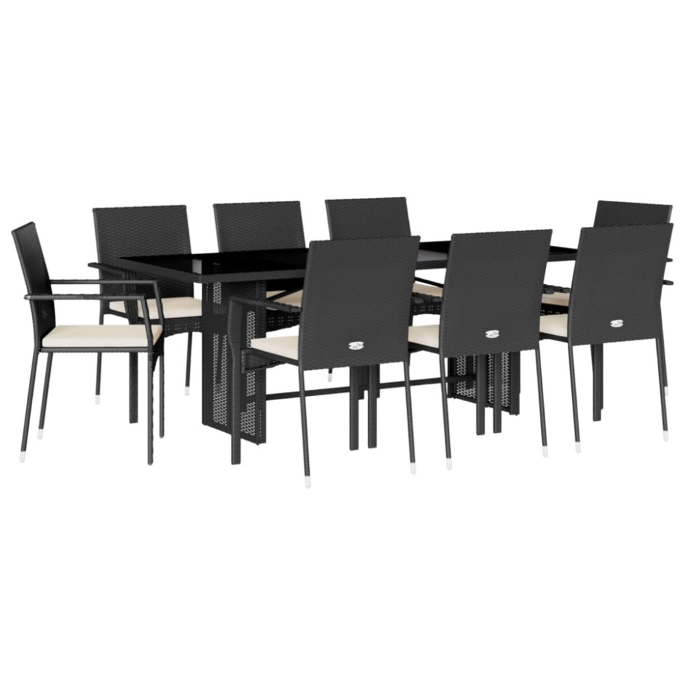 vidaXL Set mobilier de grădină cu perne, 9 piese, negru, poliratan