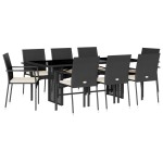 vidaXL Set mobilier de grădină cu perne, 9 piese, negru, poliratan