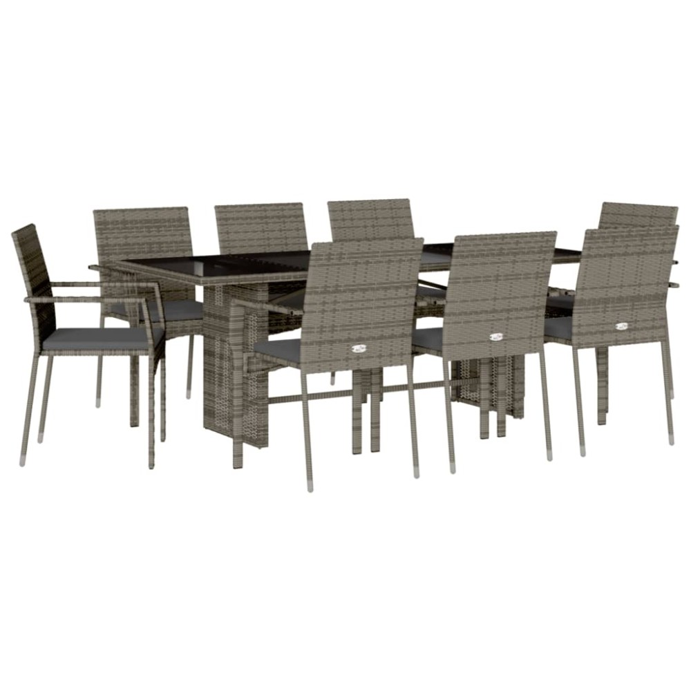 vidaXL Set mobilier grădină cu perne, 9 piese, gri, poliratan
