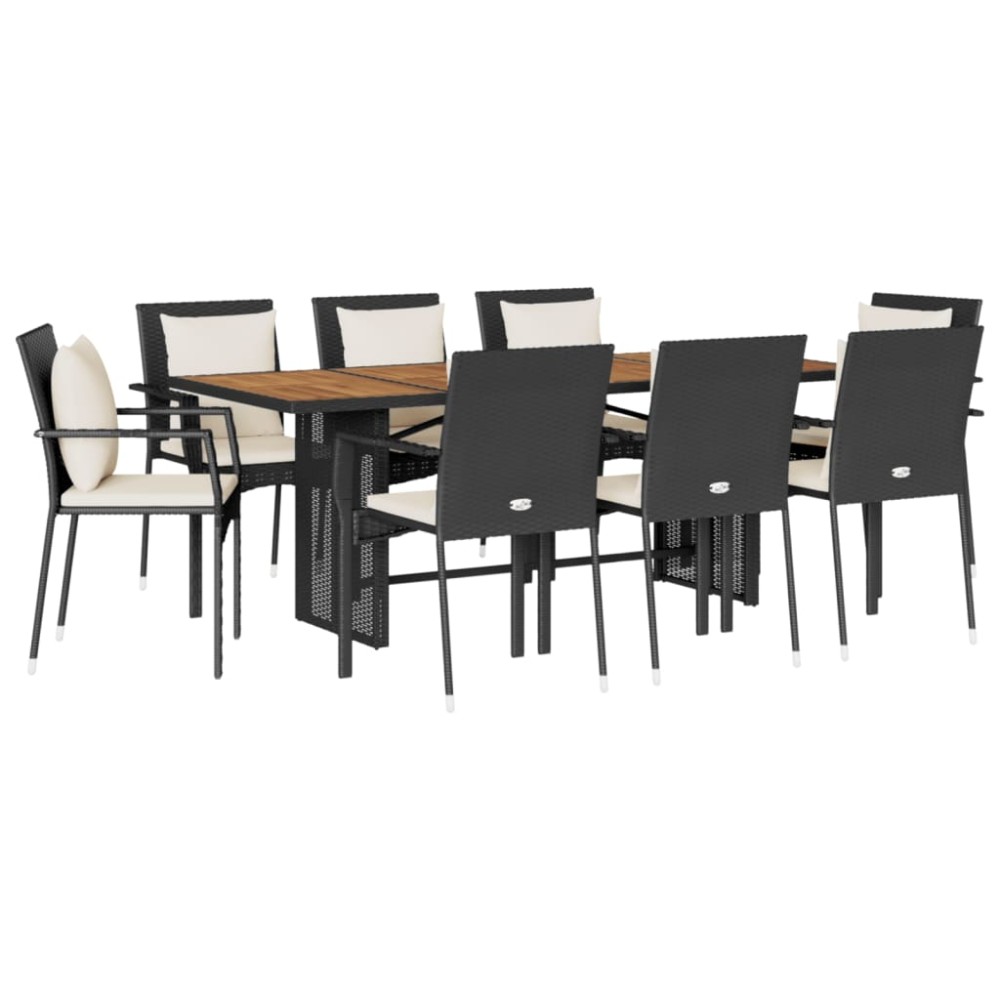 vidaXL Set mobilier de grădină cu perne, 9 piese, negru, poliratan