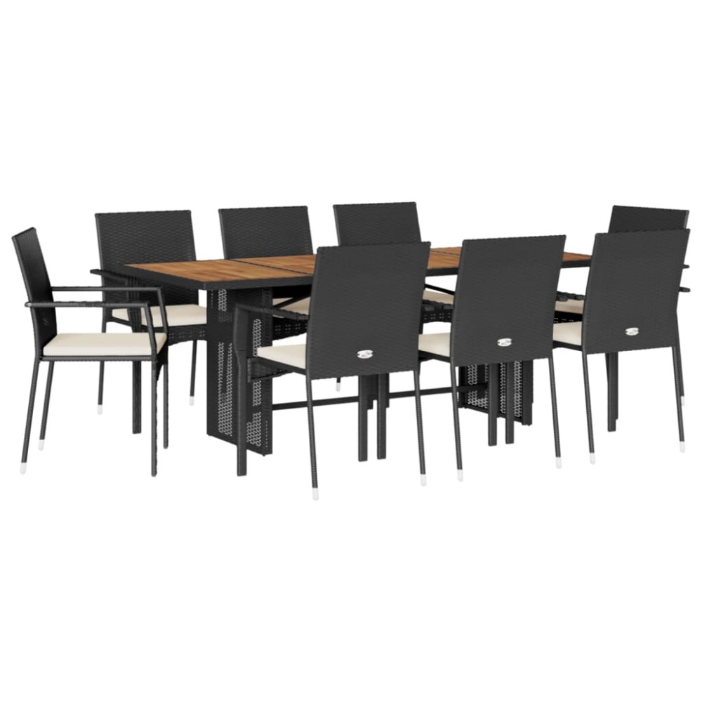 vidaXL Set mobilier de grădină cu perne, 9 piese, negru, poliratan