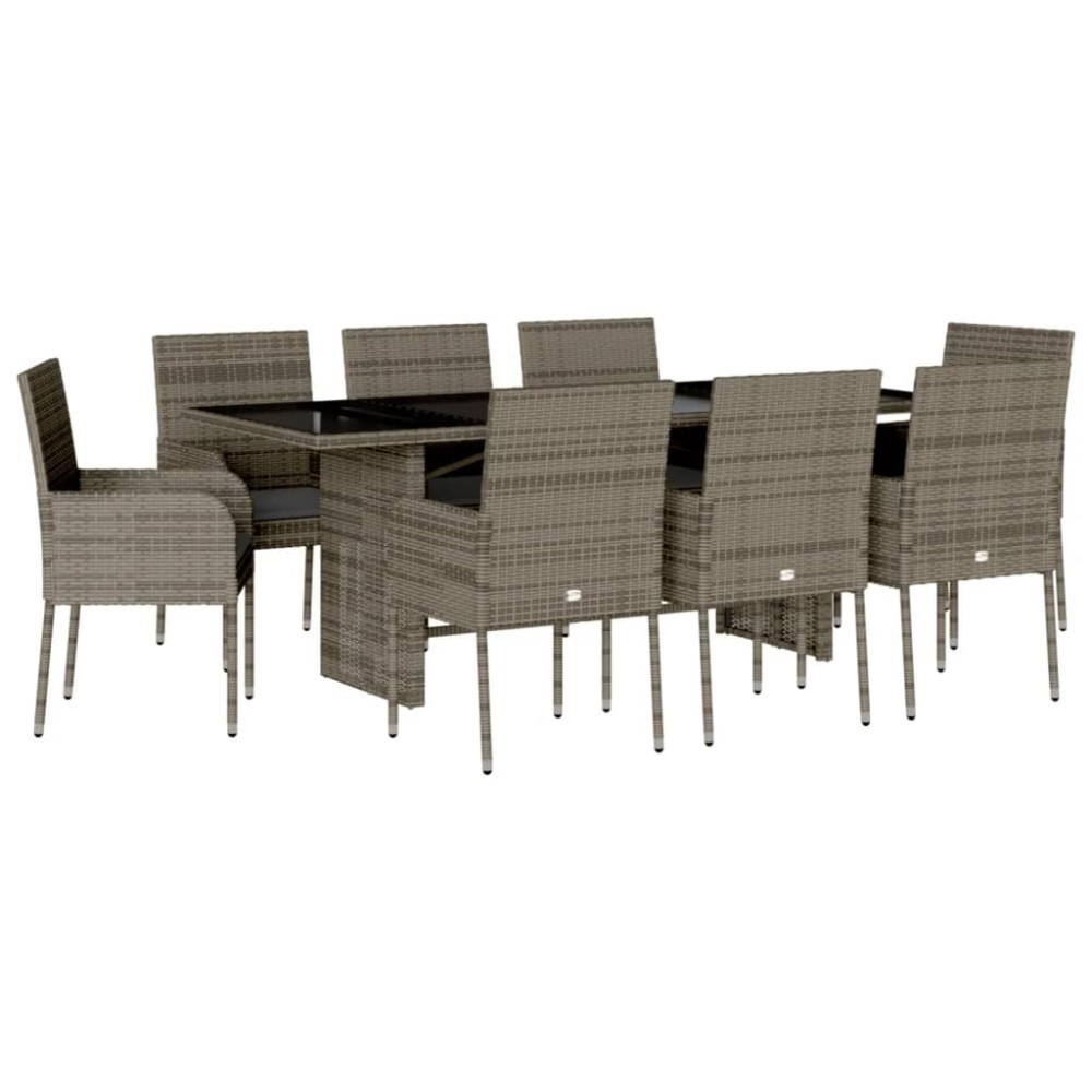 vidaXL Set mobilier grădină cu perne, 9 piese, gri, poliratan