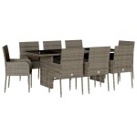vidaXL Set mobilier grădină cu perne, 9 piese, gri, poliratan