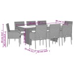 vidaXL Set mobilier grădină cu perne, 9 piese, gri, poliratan