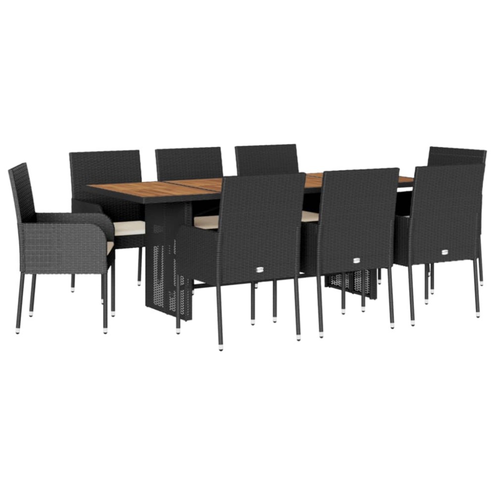 vidaXL Set mobilier de grădină cu perne, 9 piese, negru, poliratan