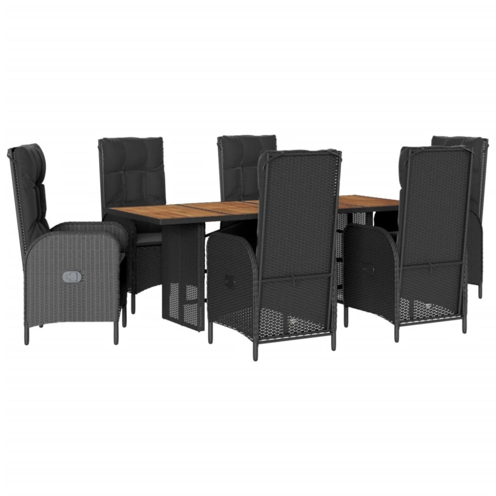 vidaXL Set mobilier de grădină cu perne, 7 piese, negru, poliratan