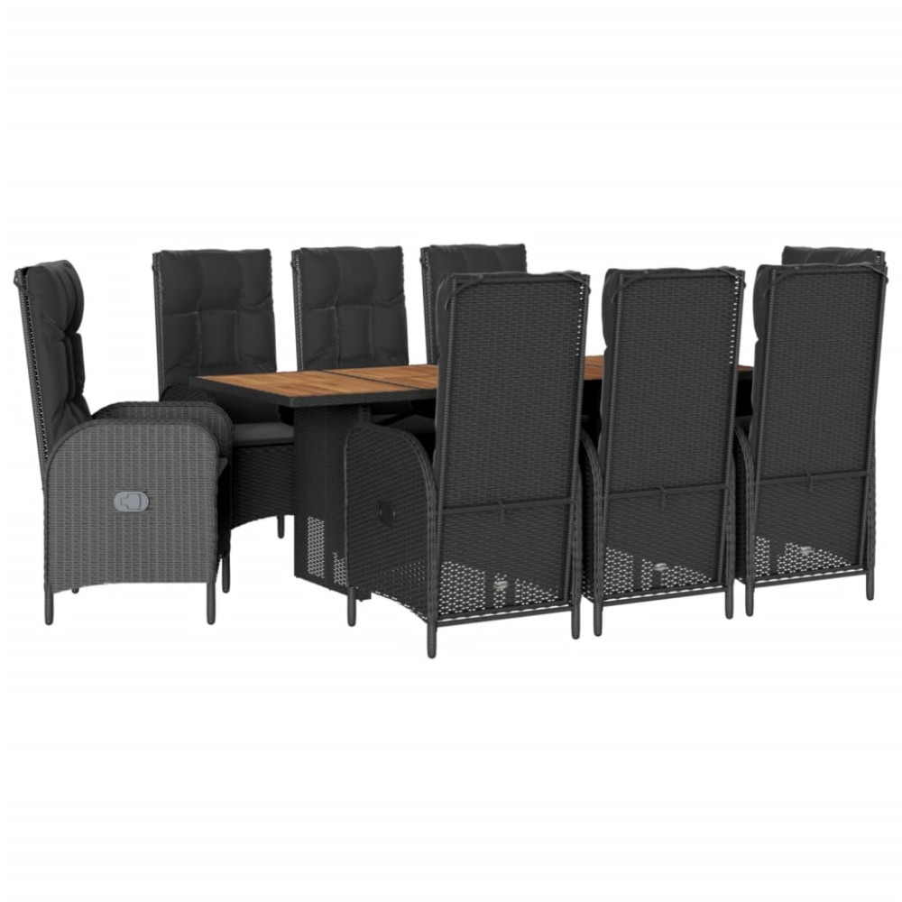 vidaXL Set mobilier de grădină cu perne, 9 piese, negru, poliratan