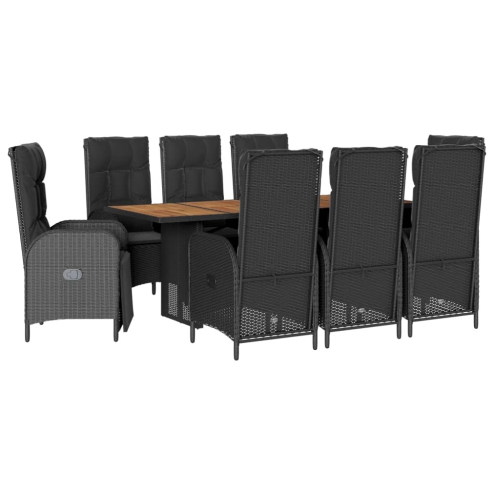 vidaXL Set mobilier de grădină cu perne, 9 piese, negru, poliratan