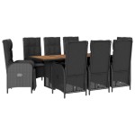 vidaXL Set mobilier de grădină cu perne, 9 piese, negru, poliratan