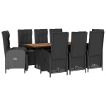vidaXL Set mobilier de grădină cu perne, 9 piese, negru, poliratan