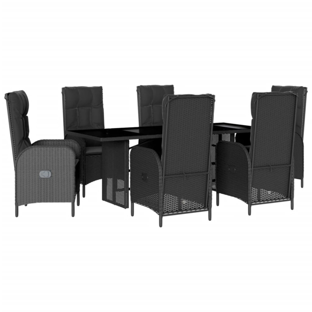 vidaXL Set mobilier de grădină cu perne, 7 piese, negru, poliratan