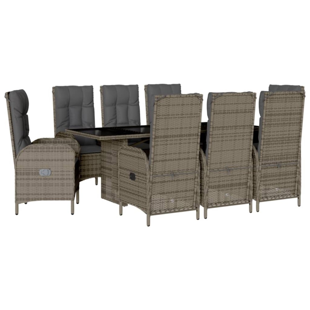 vidaXL Set mobilier grădină cu perne, 9 piese, gri, poliratan