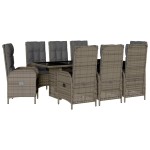 vidaXL Set mobilier grădină cu perne, 9 piese, gri, poliratan