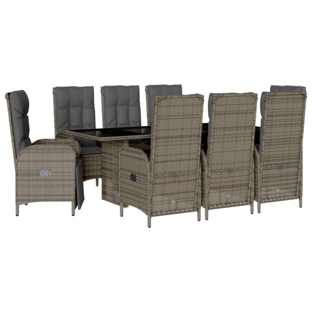 vidaXL Set mobilier grădină cu perne, 9 piese, gri, poliratan