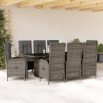 vidaXL Set mobilier grădină cu perne, 9 piese, gri, poliratan vidaXL Set mobilier grădină cu perne, 9 piese, gri, poliratan