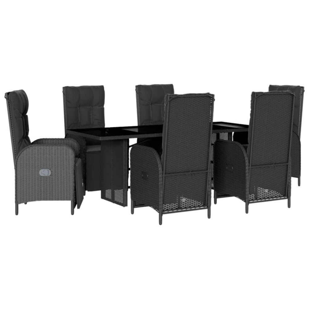 vidaXL Set mobilier de grădină cu perne, 7 piese, negru, poliratan