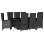 vidaXL Set mobilier de grădină cu perne, 9 piese, negru, poliratan