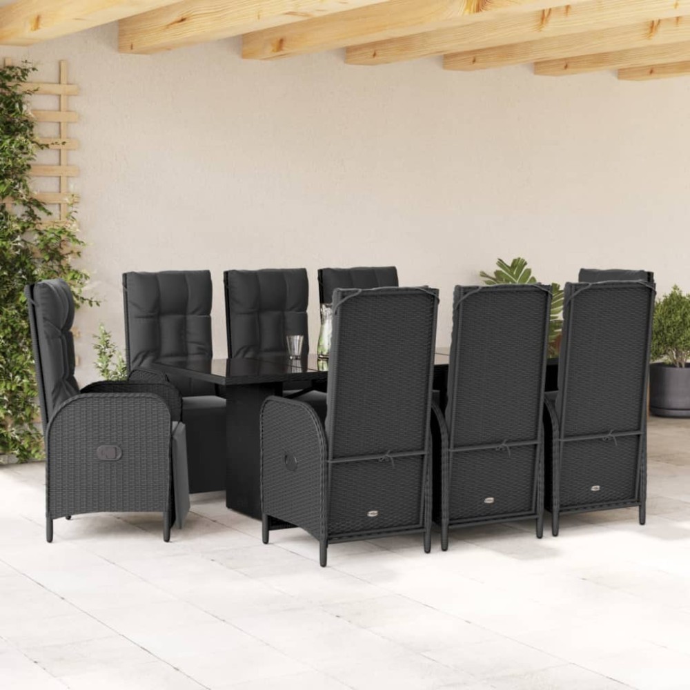 vidaXL Set mobilier de grădină cu perne, 9 piese, negru, poliratan