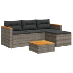 vidaXL Set canapea de grădină cu perne, 5 piese, poliratan/lemn acacia vidaXL Set canapea de grădină cu perne, 5 piese, poliratan/lemn acacia