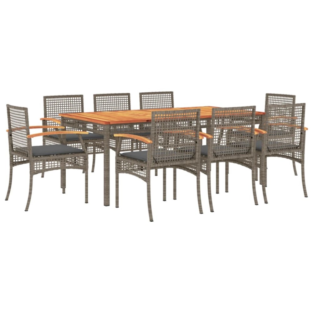 vidaXL Set mobilier grădină cu perne, 9 piese, gri, poliratan