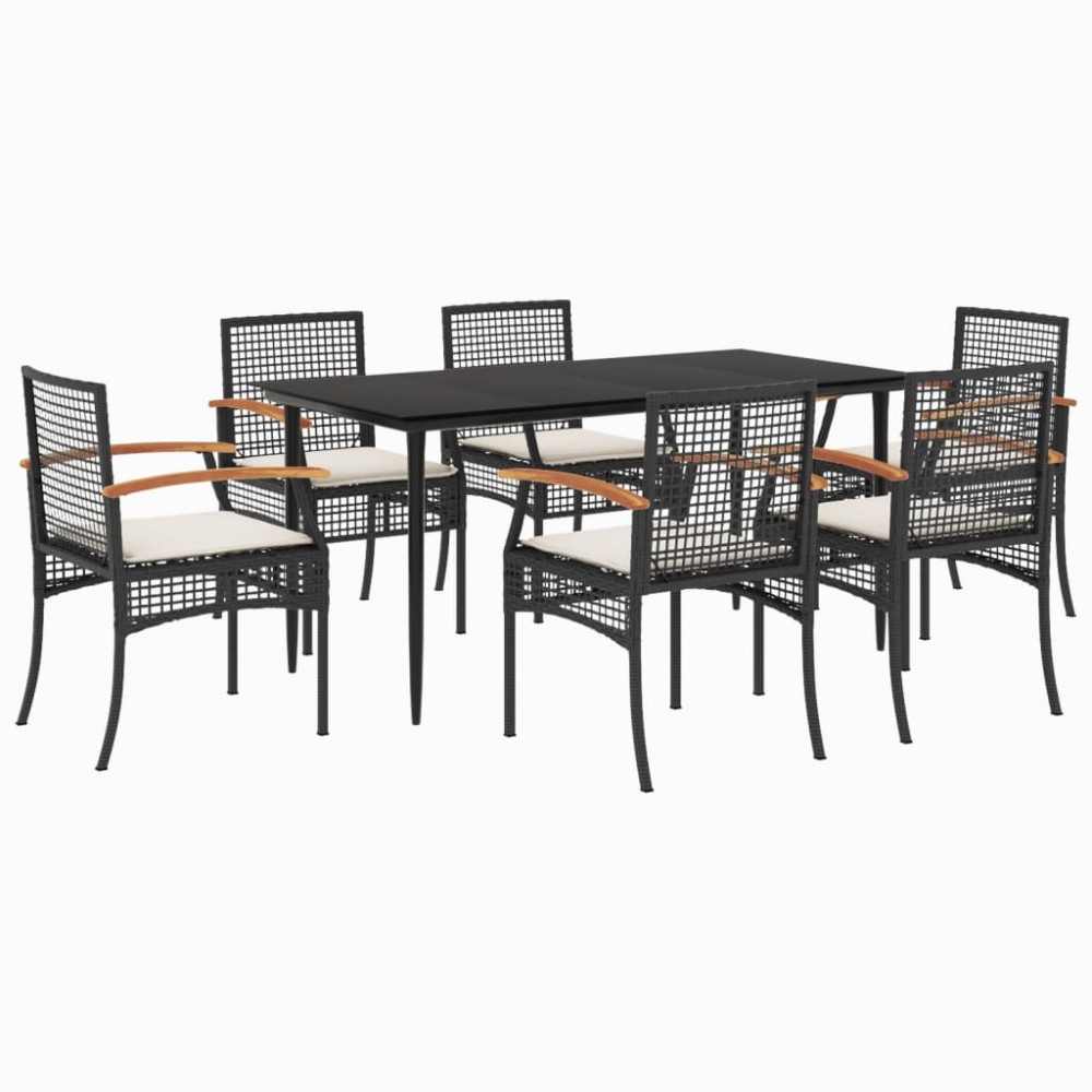 vidaXL Set mobilier de grădină cu perne, 7 piese, negru, poliratan