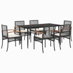 vidaXL Set mobilier de grădină cu perne, 7 piese, negru, poliratan vidaXL Set mobilier de grădină cu perne, 7 piese, negru, poliratan