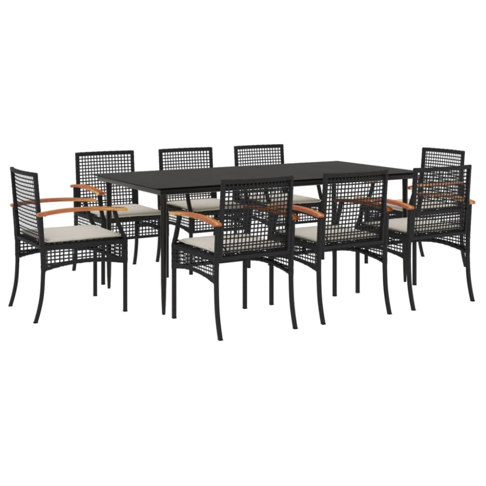 vidaXL Set mobilier de grădină cu perne, 9 piese, negru, poliratan