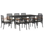 vidaXL Set mobilier de grădină cu perne, 9 piese, negru, poliratan