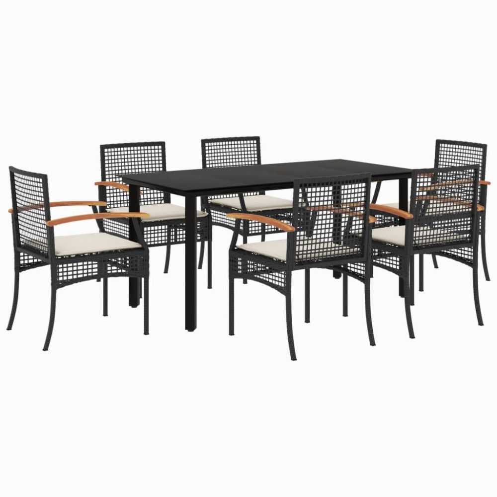 vidaXL Set mobilier de grădină cu perne, 7 piese, negru, poliratan