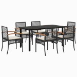 vidaXL Set mobilier de grădină cu perne, 7 piese, negru, poliratan vidaXL Set mobilier de grădină cu perne, 7 piese, negru, poliratan