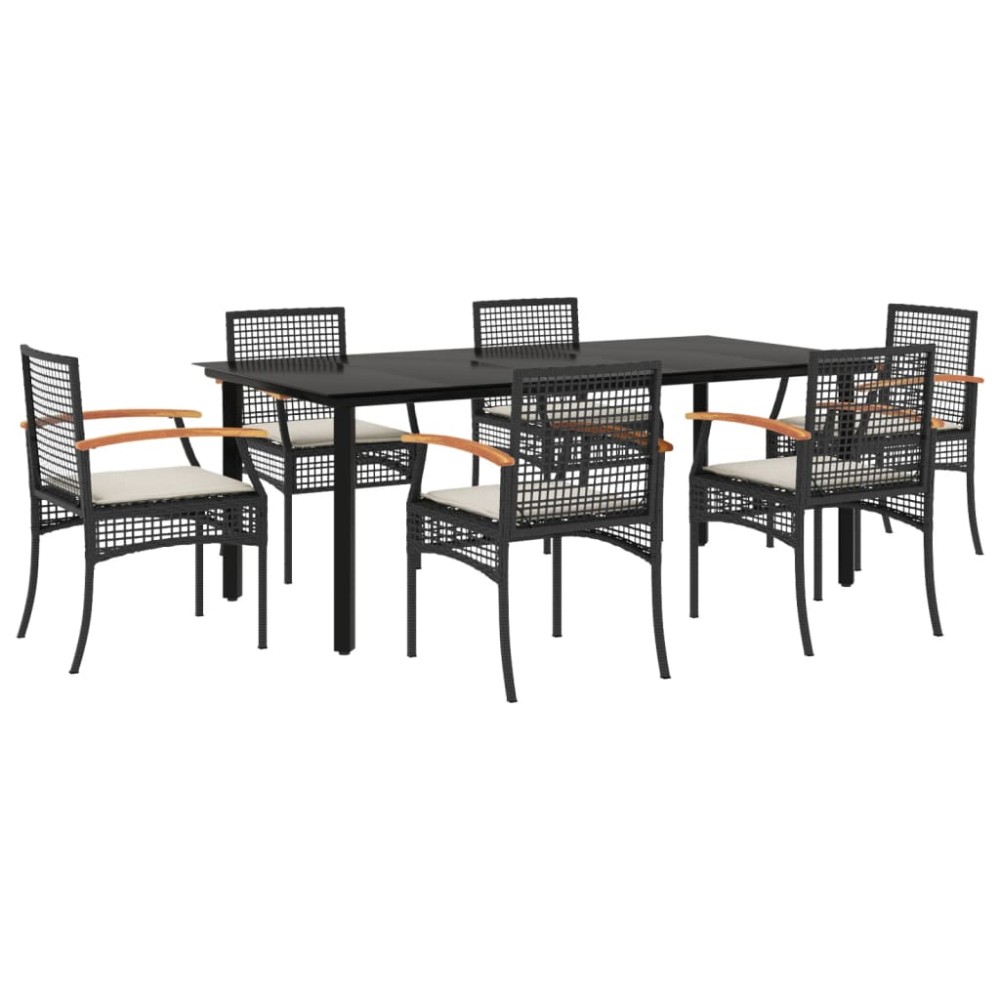 vidaXL Set mobilier de grădină cu perne, 7 piese, negru, poliratan