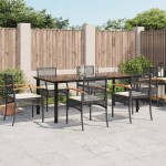 vidaXL Set mobilier de grădină cu perne, 7 piese, negru, poliratan vidaXL Set mobilier de grădină cu perne, 7 piese, negru, poliratan