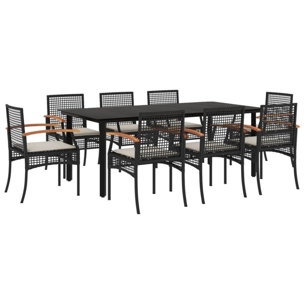 vidaXL Set mobilier de grădină cu perne, 9 piese, negru, poliratan