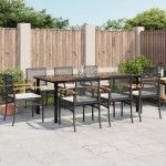 vidaXL Set mobilier de grădină cu perne, 9 piese, negru, poliratan