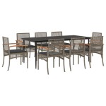 vidaXL Set mobilier grădină cu perne, 9 piese, gri, poliratan