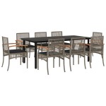 vidaXL Set mobilier grădină cu perne, 9 piese, gri, poliratan