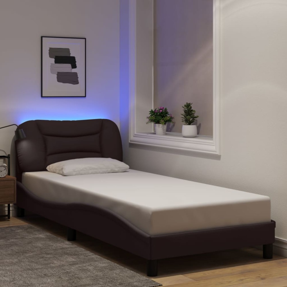 vidaXL Cadru de pat cu lumini LED, maro închis, 80x200 cm, textil