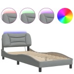 vidaXL Cadru de pat cu LED fără saltea Gri deschis 90x190 cm Material vidaXL Cadru de pat cu LED fără saltea Gri deschis 90x190 cm Material
