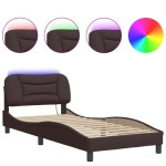 vidaXL Cadru de pat cu lumini LED, maro închis, 90x190 cm, textil vidaXL Cadru de pat cu lumini LED, maro închis, 90x190 cm, textil