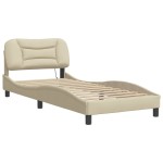 vidaXL Cadru de pat cu lumini LED, crem, 90x190 cm, textil vidaXL Cadru de pat cu lumini LED, crem, 90x190 cm, textil