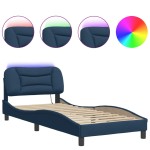 vidaXL Cadru de pat cu lumini LED, albastru, 90x190 cm, textil vidaXL Cadru de pat cu lumini LED, albastru, 90x190 cm, textil