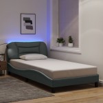 vidaXL Cadru de pat cu LED fără saltea Gri deschis 100x200 cm Material vidaXL Cadru de pat cu LED fără saltea Gri deschis 100x200 cm Material