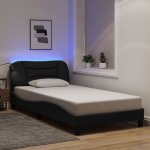 vidaXL Cadru de pat cu LED fără saltea Hvar Negru 100x200 cm Material