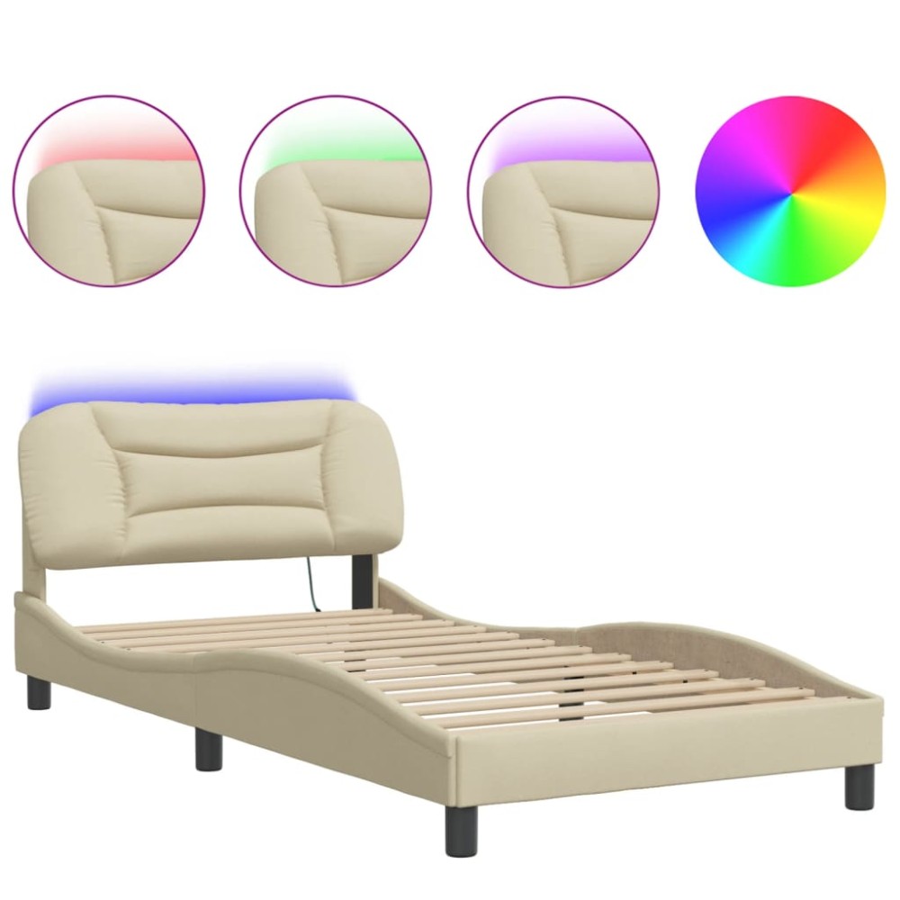 vidaXL Cadru de pat cu LED fără saltea cremă 100x200 cm țesătură