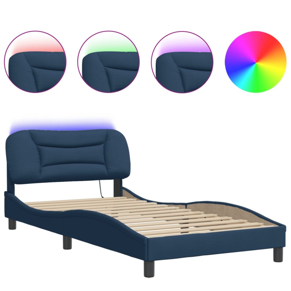 vidaXL Cadru de pat cu LED fără saltea Albastru 100x200 cm Material